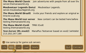 Server Selection with 'Add' hightlighted